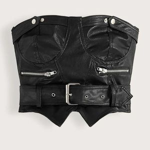 Zip Back Belted PU Bustier Tube Top